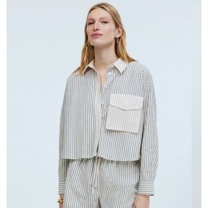 Madewell Striped‎ Cropped Button Up Shirt Womens XS Lightweight Cotton Blend